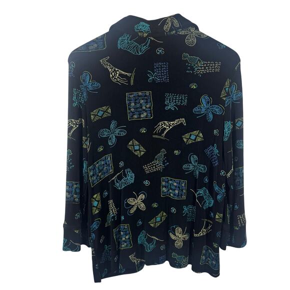 Coldwater Creek Top Women Size M Black Shell Button Down Made in USA Giraffe - Picture 2 of 7
